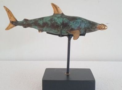Hammerhead Shark - Patinated Bronze With Gold Accents