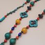 Vintage Tribal Necklace Lapis, Coral, Amber Beads & Howlite Clover Charms Image 5