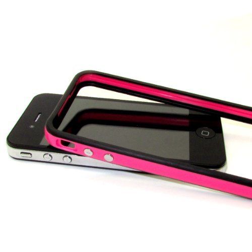 iPhone 4/ 4S Bumper Case Hard Plastic Rubber with Metal Buttons with Free Screen Protector