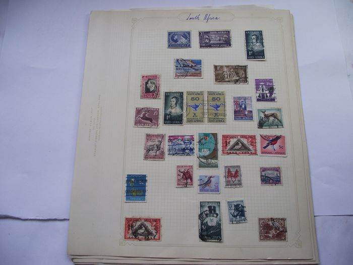 A collection of stamps from Northern Rhodesia, Southern Rhodesia, Rhodesia, South Africa and Nyasaland on loose pages