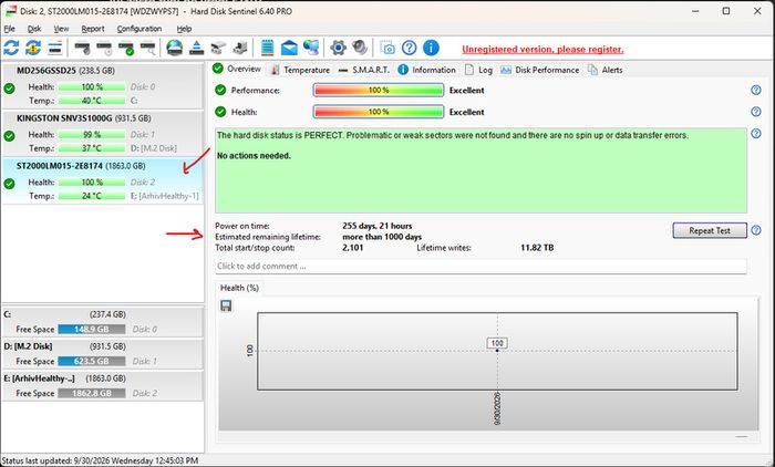 Seagate BarraCuda 2TB 2.5" SATA HDD 100% Health