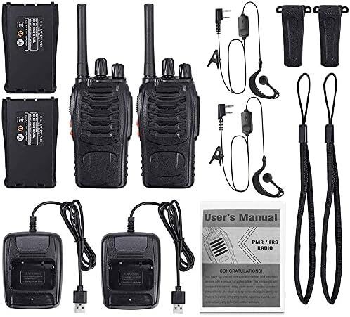 8 Pack 88E Long Range Walkie Talkie USB Rechargeable 16CH Walky Talky Radio with Earpieces and LED Light Voice Prompt for Field Survival Biking and Hiking