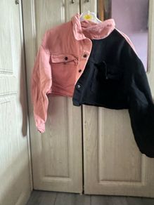 Pink and black denim jacket