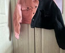 Pink and black denim jacket