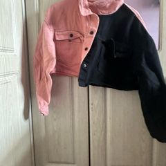 Pink and black denim jacket