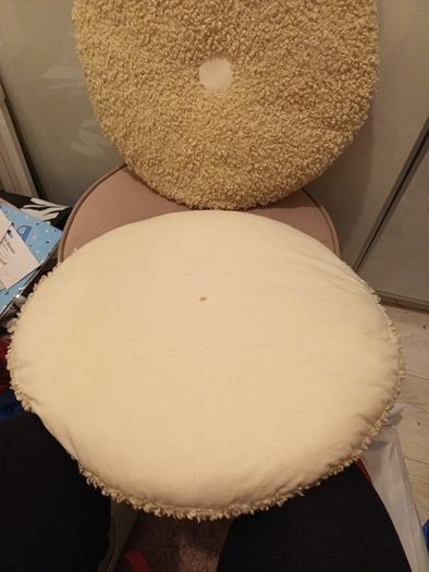 2 x Cream round boucle cushions