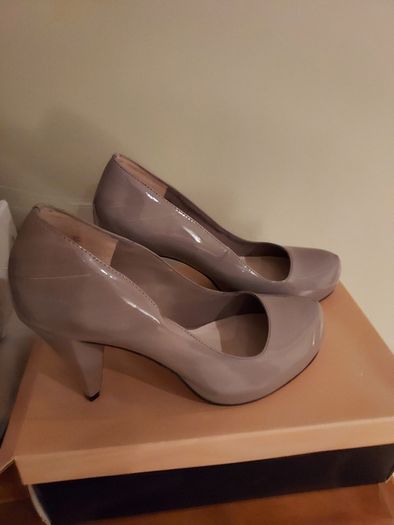 Grey patent high heels