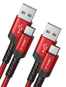 USB C Cable 3.1A (2m 2-Pack) Fast Charging, JSAUX Type C Fast Charger Cable Braided Compatible with Samsung Galaxy S22 S21 S20 S10 S9 S8 Plus Note 10 9 8, Huawei P10 P9, Pixel, Sony Xperia XZ, LG -Red