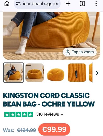 2 x Bean Bags Icon Kingston Cord Classic
