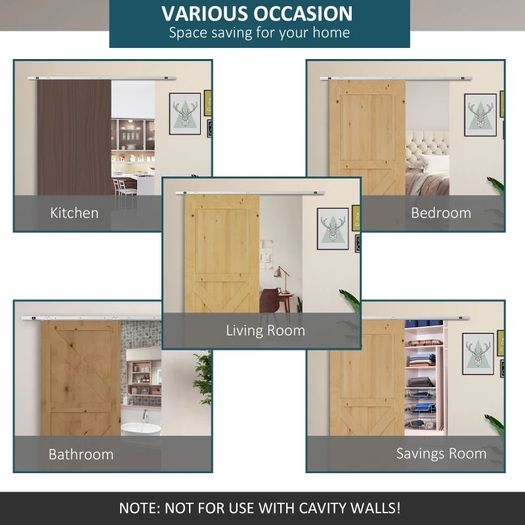 NEW SALE | Shed Sliding Door Track System, Sliding Barn Door Kit Set, 6FT/186cm,for Single Wooden by Wood Roller Style Set-Silver