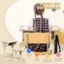Vintage school-desk style children's desk & chair set - adjustable - storage compartment, bag bracket, pen holder - khaki steel, MDF light wood effect Image 5