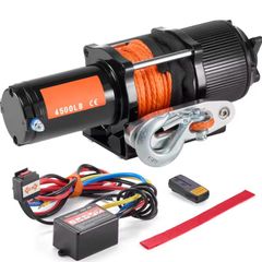 4500lbs ATV/UTV Electric Winch 12V DC with 39 ft Synthetic Rope Wireless & Wired RemoteControl IP55 Waterproof for Jeep