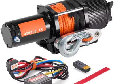 4500lbs ATV/UTV Electric Winch 12V DC with 39 ft Synthetic Rope Wireless & Wired RemoteControl IP55 Waterproof for Jeep