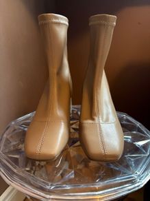 Beige Block Heel Ankle Boots - Size 3