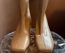 Beige Block Heel Ankle Boots - Size 3
