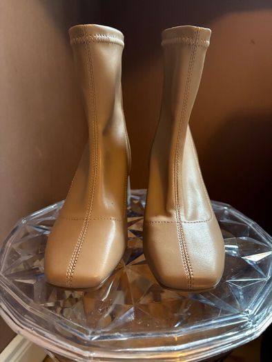 Beige Block Heel Ankle Boots - Size 3