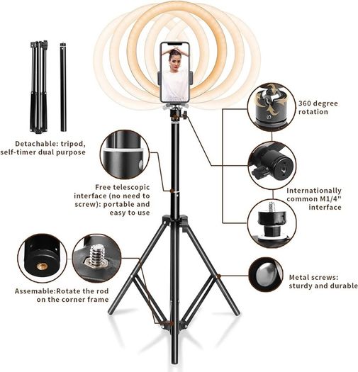 FREE EXPRESS SHIPPING  10" with 67" Extended Tripod Stand & Phone Holder for YouTube Video, Camera Led Ring Light for Streaming, Makeup, Selfie Photography Compatible with iPhone Android