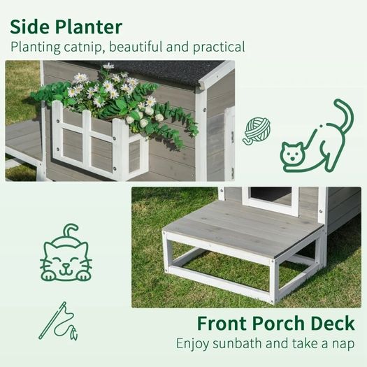 Deluxe Outdoor Cat House Wood Shelter Condo All Weather w/ Porch