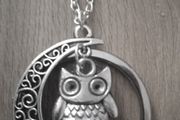 Crescent moon and owl pendant
