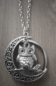 Crescent moon and owl pendant
