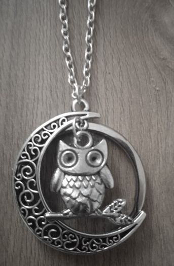 Crescent moon and owl pendant