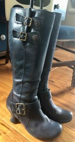 Navy blue leather boots