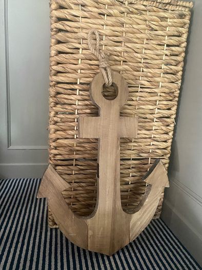 New XL rustic washed wood anchor with jute rope