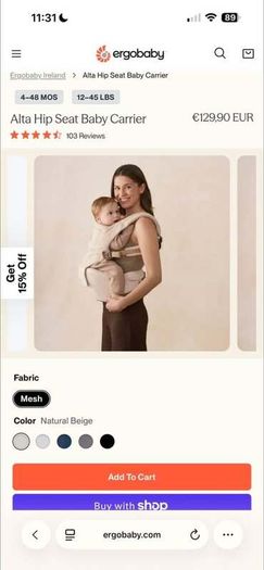 Alta Hip Seat Baby Carrier