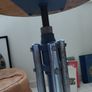 antique industrial stool wood seat metal legs strong sturdy Image 5