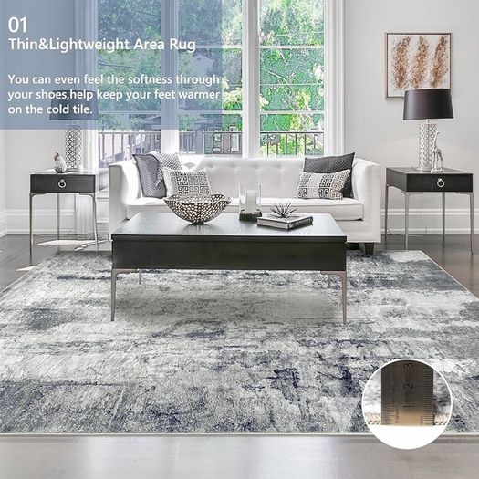Modern Abstract Area Rug 200x300cm Washable Living Room Rug Non-slip Soft Carpet Short Pile Faux Wool Boho Art Floor Carpet for Living Room Bedroom Home Office Dining Room Kitchen Decor, Gery