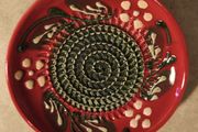 Ceramique Scoree A La Main Artisanale Grating Plate Set, Ceramic, Red