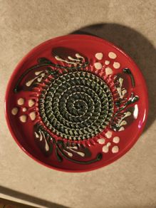 Ceramique Scoree A La Main Artisanale Grating Plate Set, Ceramic, Red