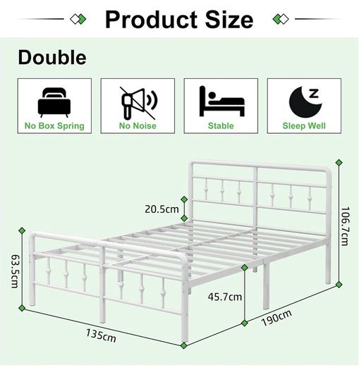 Double Bed Frame 4ft6 with Headboard and Footboard, Metal Bed Frame Double 46 cm High