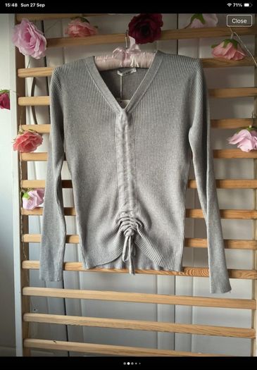 jumper Bnwt grey vneck long sleeve grey drawstring detail jumper m/l