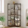 5 Tiers Corner Bookshelf 5 Tiers Deformable Corner Bookcases Industrial Freestanding Bookshelf Storage Display Rack with Metal Frame Image 7