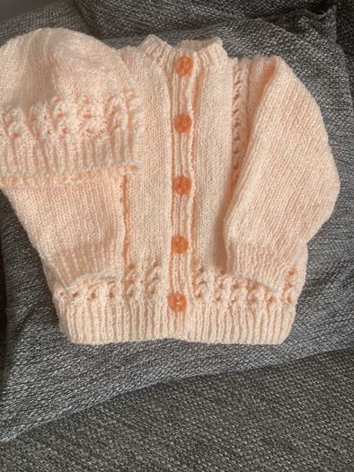 Handknit cardigan and hat 6 to 9 mths