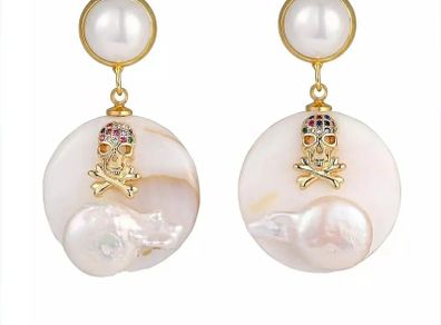 Pearl Earrings skull high quality Luxury Round Drop