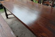 Antique 8 seater solid French monastery Oak table plus 4 seater bench and 4 chairs