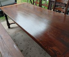 Antique 8 seater solid French Oak table plus 4 seater bench and 4 chairs