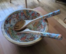 By Room Scandinavian Salad Bowl in Mango Wood with Serving Cutlery