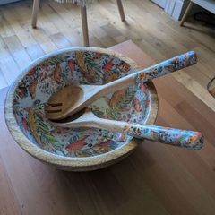 By Room Scandinavian Salad Bowl in Mango Wood with Serving Cutlery