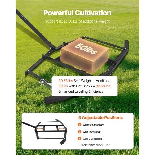 Drag Harrow, 66" Width Tow Behind Drag Harrow, Q235 Steel Driveway Grader with Adjustable Bars & Pin Hitch, Support up to 50 lbs, Tractor Driveway