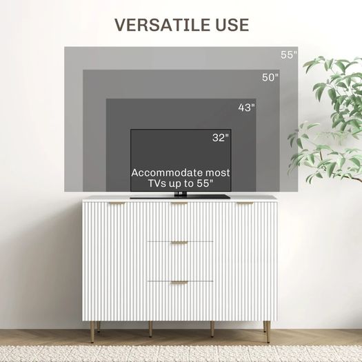 2-Door Sideboard with 3 Drawers and Adjustable Shelves - White