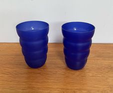 Pair of blue frosted glass tumblers