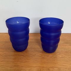 Pair of blue frosted glass tumblers