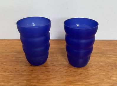Pair of blue frosted glass tumblers