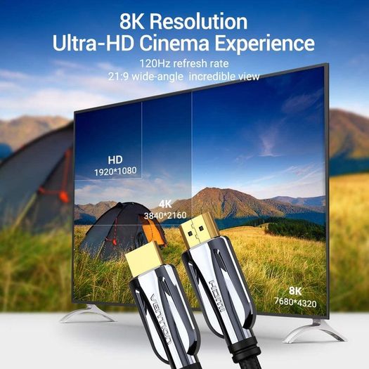 VENTION 3M Premium HDMI 2.1 UHD/3D 8K (7680x4320@60Hz) 48Gbps Luxury Model (Zinc Alloy/Cotton Braided/Gold Plated) Cable (Brand New/Warranty)