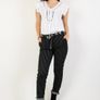 Black fabric trousers with stripes Image 3