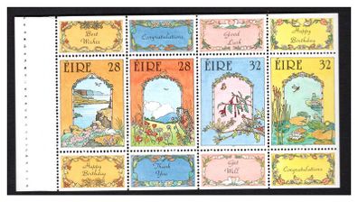 1992 Ireland Greetings Commemorative Stamps Booklet Pane Mint Never Hinged (MNH). Hibernian H51