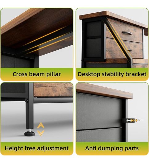Dresser for Bedroom with 13 Drawers, 55 inchWide Chest of Drawers, Fabric Dresser with 2 Wooden Shelves, Storage Organizer Unit with Fabric Bins for Bedroom, Living Room, Hallway, Rustic Brown